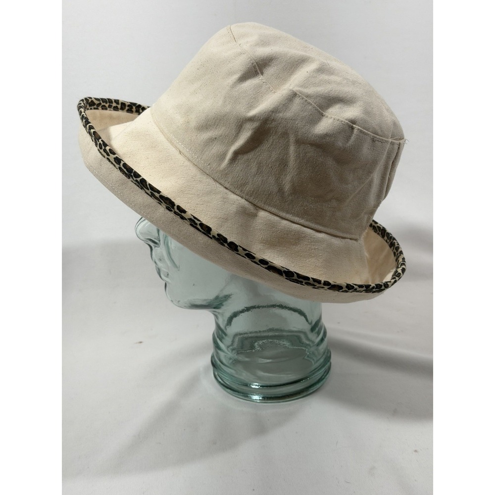 Boo Sun Bucket Hat Womens Small Ivory Cotton Floral Leopard Boho Cottagecore - Picture 12 of 16